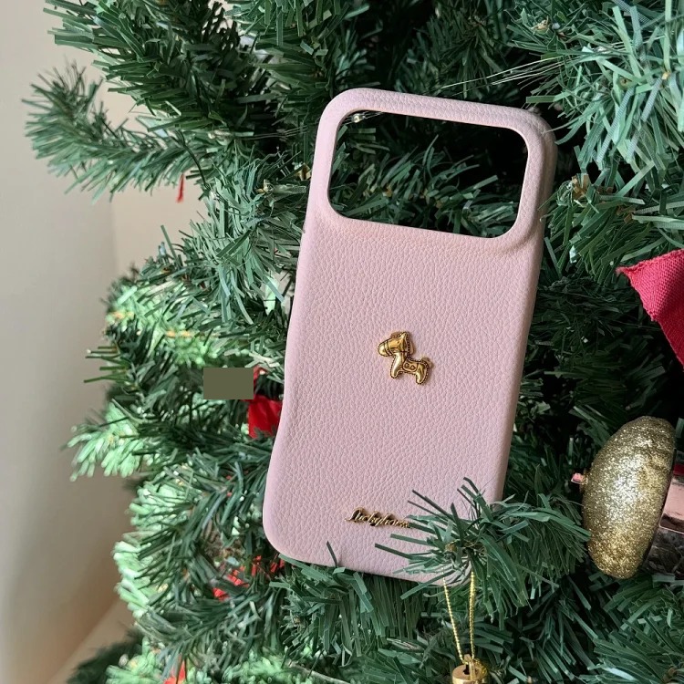High-end solid color gold label pony suitable for i Phone17 mobile phone case Apple 16 autumn and Year Red 15 anti-fall