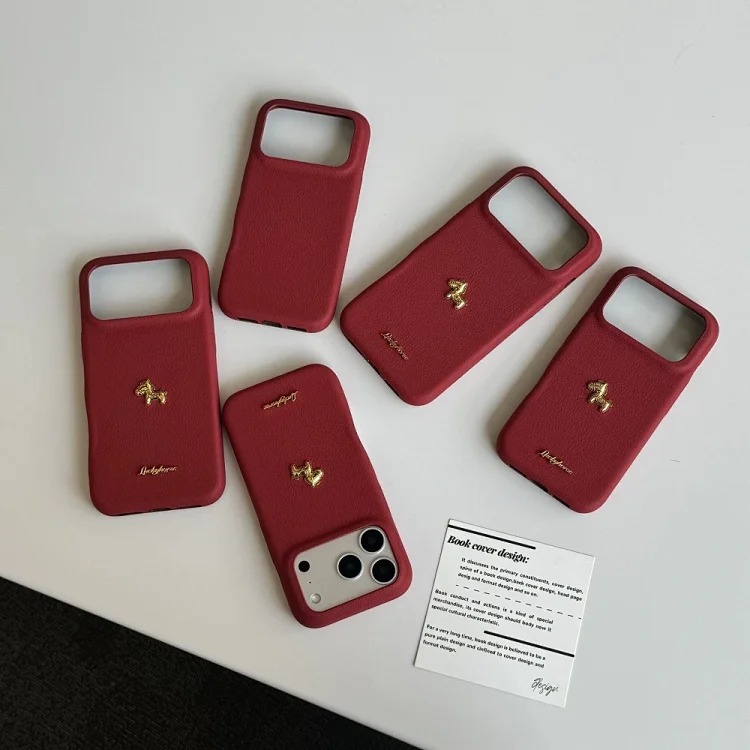 High-end solid color gold label pony suitable for i Phone17 mobile phone case Apple 16 autumn and Year Red 15 anti-fall