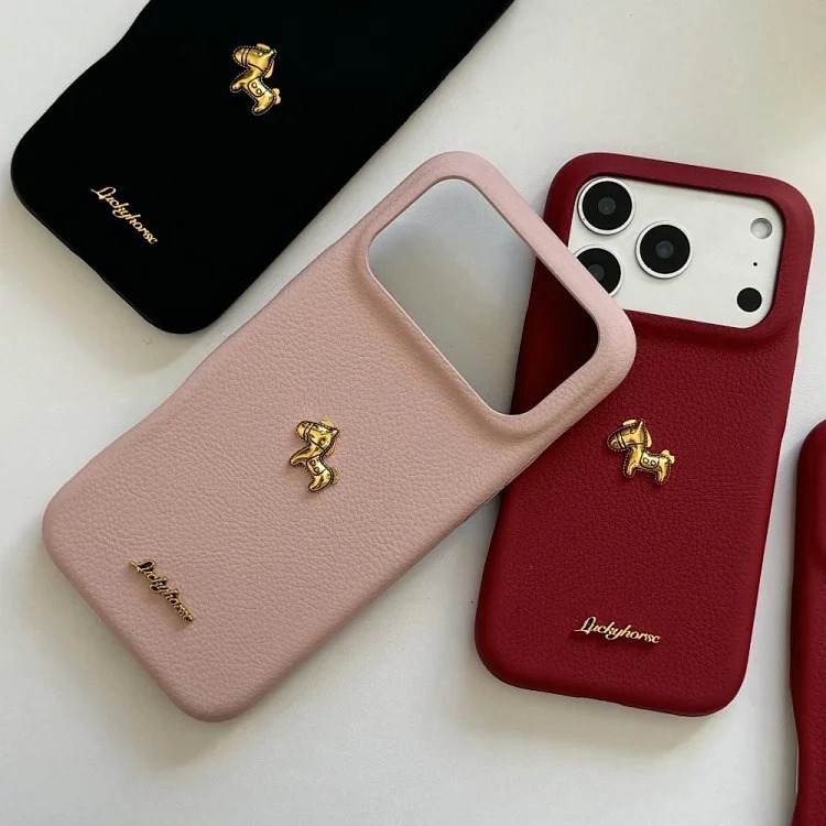 High-end solid color gold label pony suitable for i Phone17 mobile phone case Apple 16 autumn and Year Red 15 anti-fall
