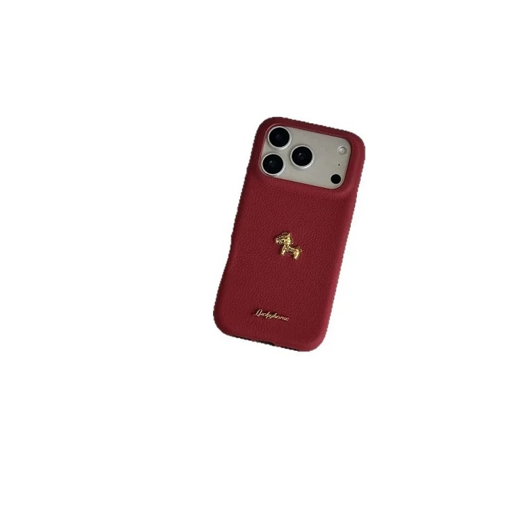 High-end solid color gold label pony suitable for i Phone17 mobile phone case Apple 16 autumn and Year Red 15 anti-fall