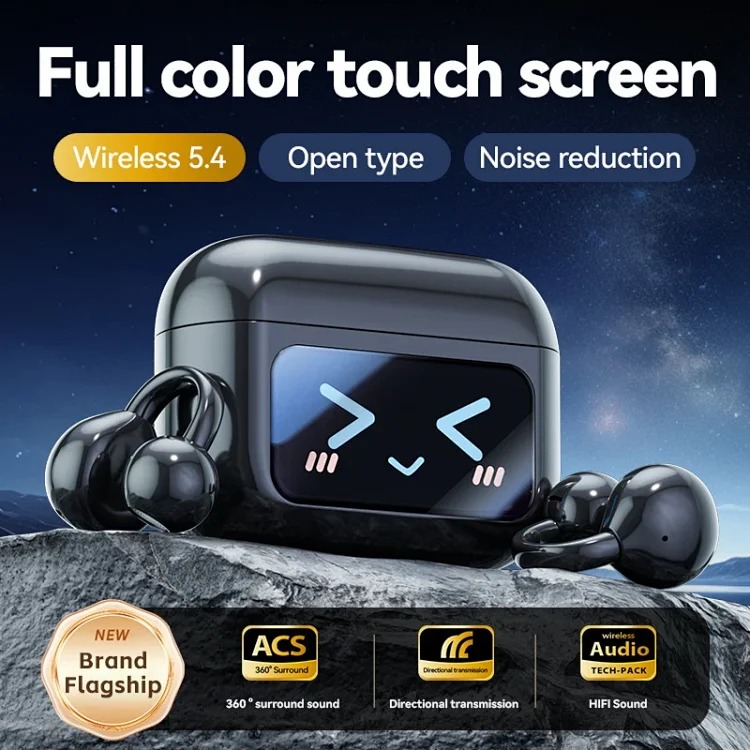 Cross-border popular high-quality color screen clip-on earphones touch smart Bluetooth earphones true wireless sports source factory