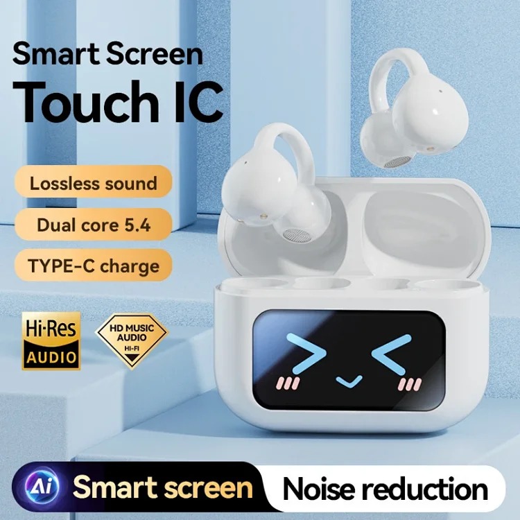 Cross-border popular high-quality color screen clip-on earphones touch smart Bluetooth earphones true wireless sports source factory