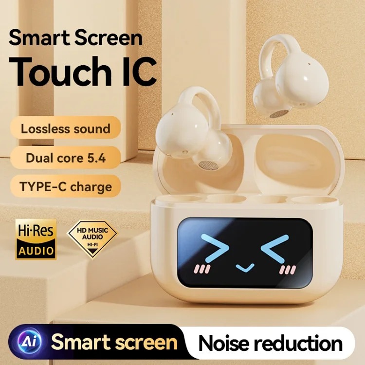 Cross-border popular high-quality color screen clip-on earphones touch smart Bluetooth earphones true wireless sports source factory