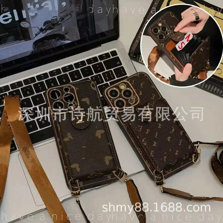 New electroplating trendy brand suitable for Apple 15 mobile phone case ihone16promax high-end 14 leather plug-in card 13
