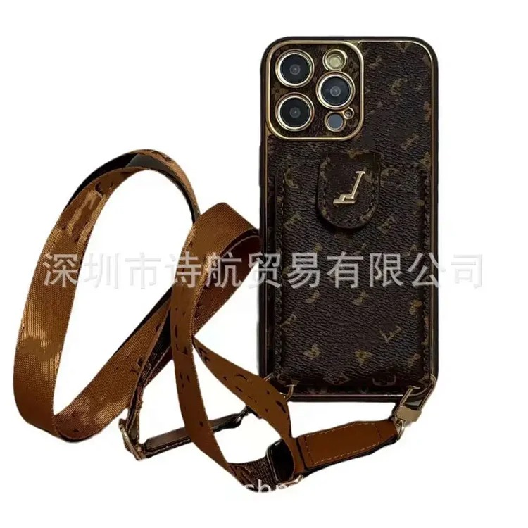 New electroplating trendy brand suitable for Apple 15 mobile phone case ihone16promax high-end 14 leather plug-in card 13