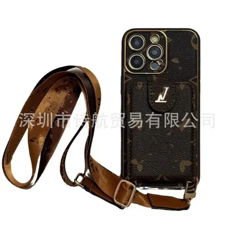 New electroplating trendy brand suitable for Apple 15 mobile phone case ihone16promax high-end 14 leather plug-in card 13