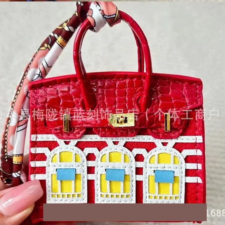 Aijia Fashion Contrast Color Leather Mini Platinum Window Small House Pendant Headphones Lipstick Car Key Bag Pendant