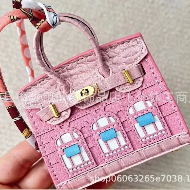 Aijia Fashion Contrast Color Leather Mini Platinum Window Small House Pendant Headphones Lipstick Car Key Bag Pendant