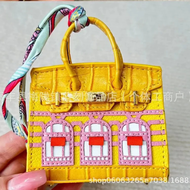 Aijia Fashion Contrast Color Leather Mini Platinum Window Small House Pendant Headphones Lipstick Car Key Bag Pendant