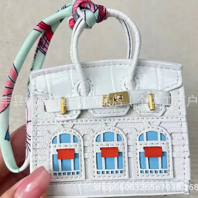 Aijia Fashion Contrast Color Leather Mini Platinum Window Small House Pendant Headphones Lipstick Car Key Bag Pendant