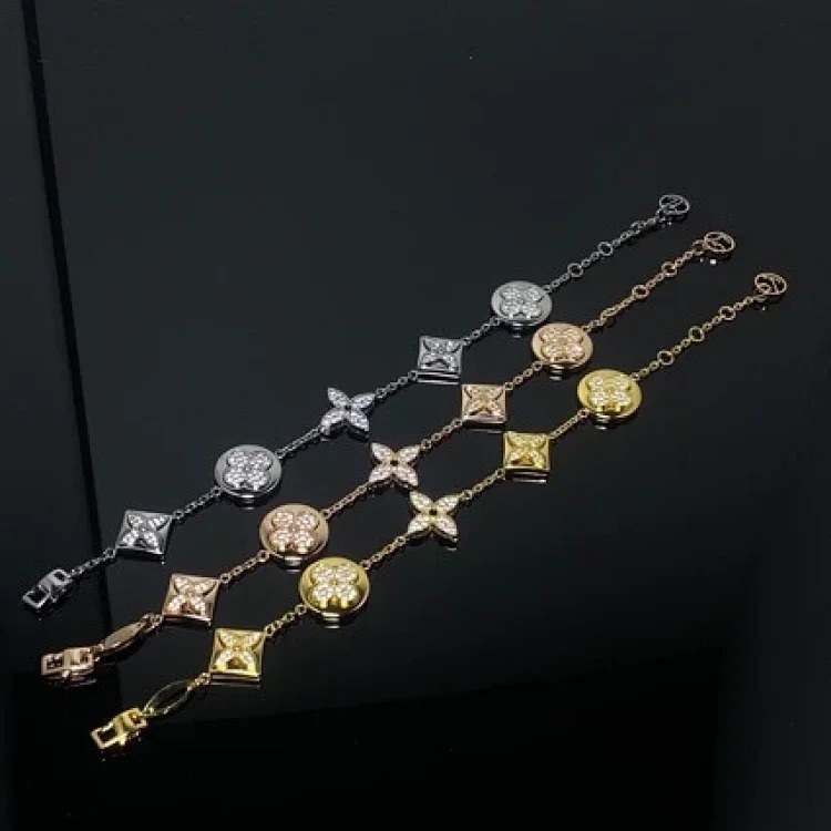 V gold high full diamond four-leaf clover round bracelet for women with multiple flowers and diamonds, fashionable, simple and high-end jewelry