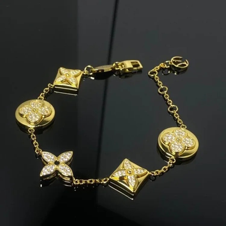V gold high full diamond four-leaf clover round bracelet for women with multiple flowers and diamonds, fashionable, simple and high-end jewelry