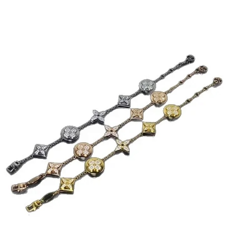 V gold high full diamond four-leaf clover round bracelet for women with multiple flowers and diamonds, fashionable, simple and high-end jewelry