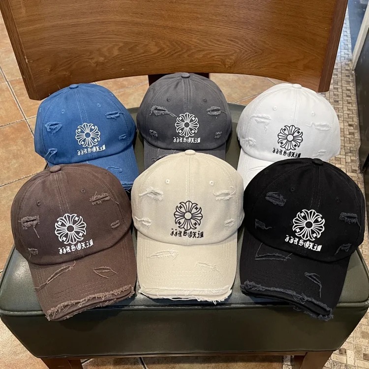KLX09 25 new summer style ripped embroidered soft top peaked cap