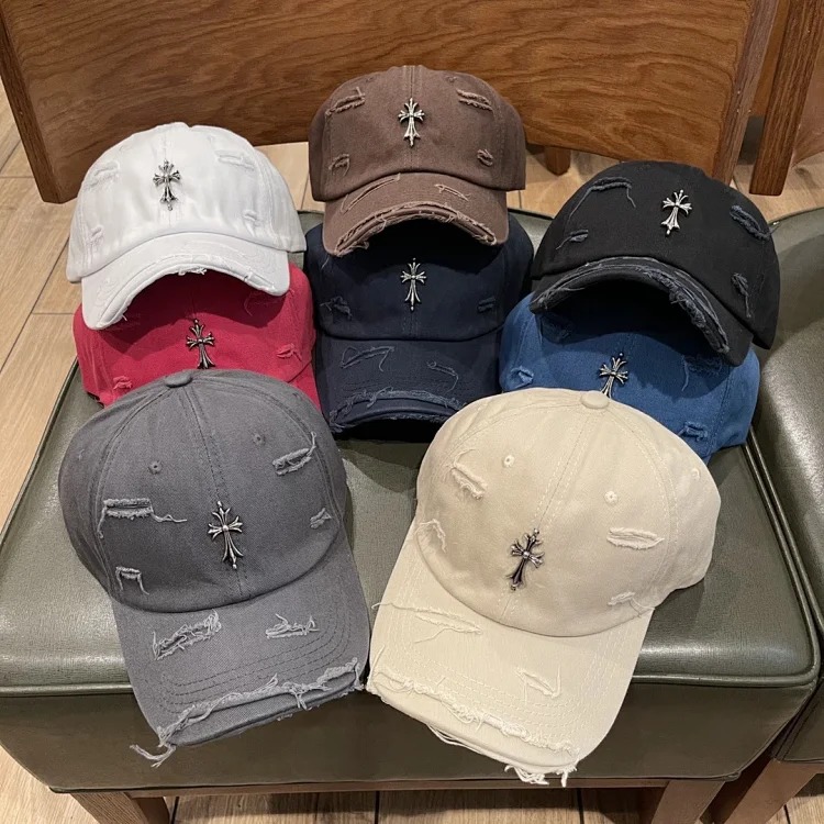 KLX09 25 new summer style ripped embroidered soft top peaked cap