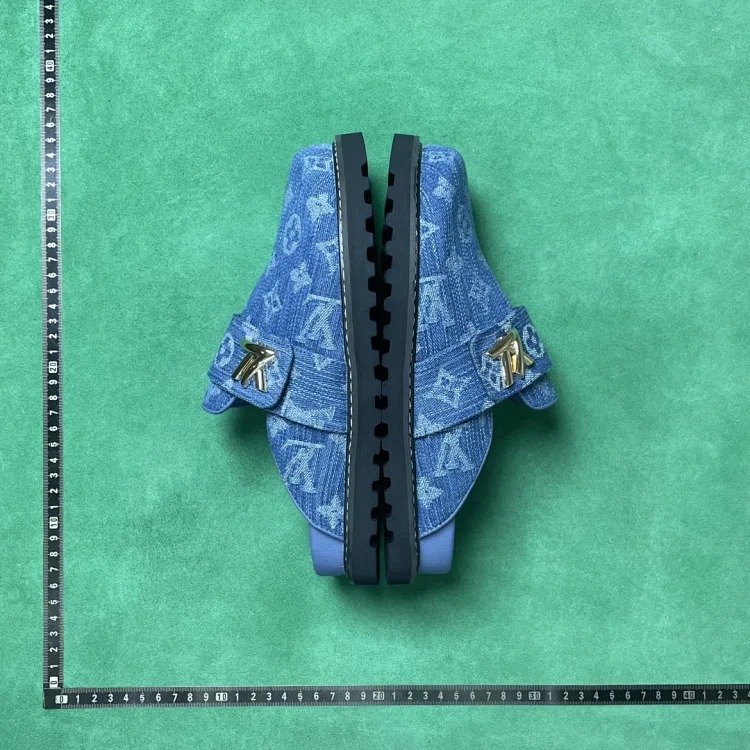 B7D denim flat round toe non-slip toe slippers
