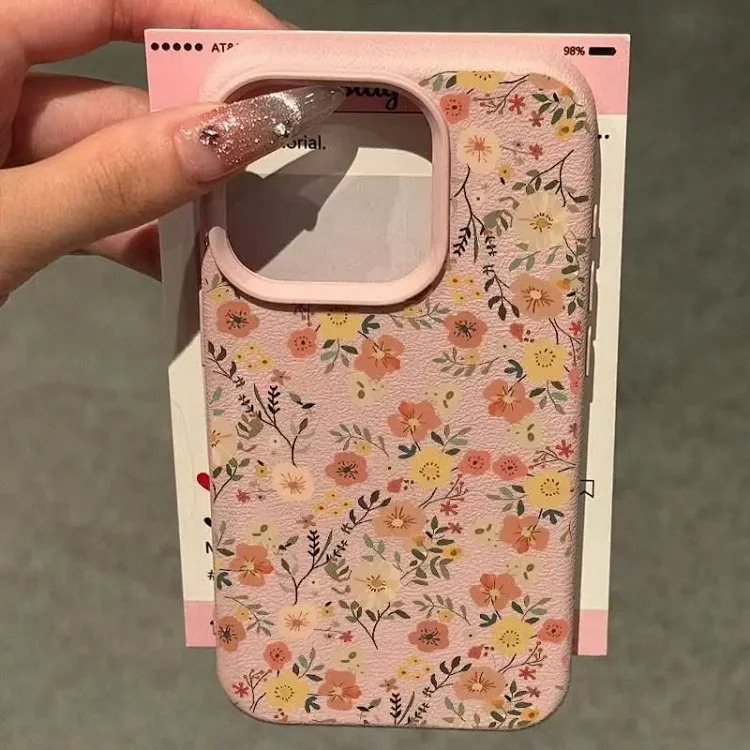 Cross-border popular leaf floral suitable for Apple IPhone13pro/17/15promax mobile phone case leather