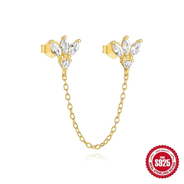 S925 sterling silver tassel marquise diamond-less hole ear clip earrings earrings European and American best-selling temperament pearl star earrings