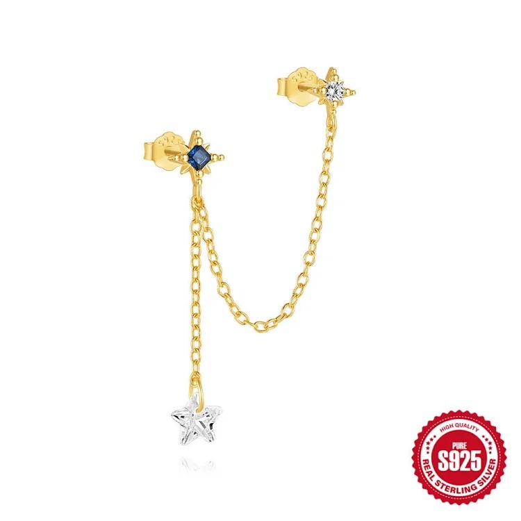 S925 sterling silver tassel marquise diamond-less hole ear clip earrings earrings European and American best-selling temperament pearl star earrings