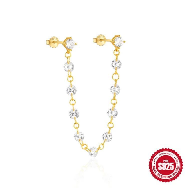 S925 sterling silver tassel marquise diamond-less hole ear clip earrings earrings European and American best-selling temperament pearl star earrings