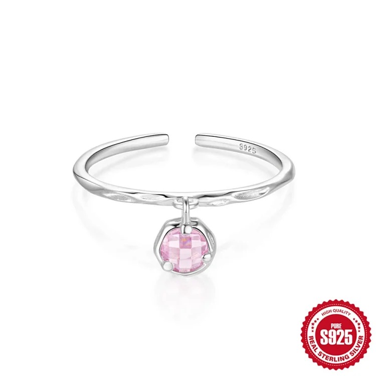 New product S925 sterling silver ring Japanese and Korean light luxury niche design geometric zircon ring fashionable open index finger ring