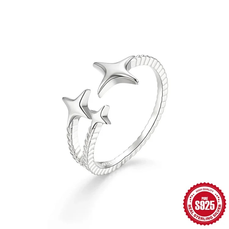 New product S925 sterling silver ring Japanese and Korean light luxury niche design geometric zircon ring fashionable open index finger ring