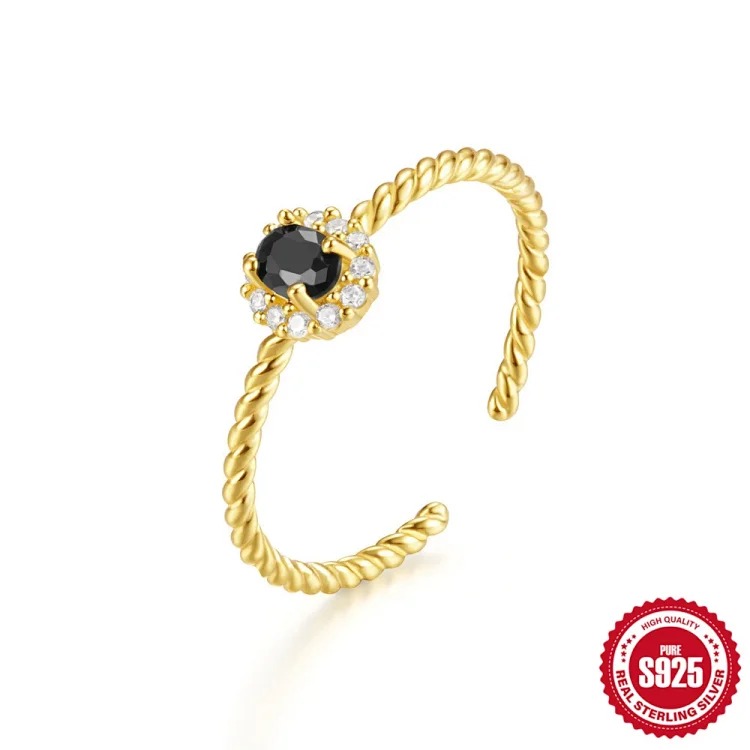 New product S925 sterling silver ring Japanese and Korean light luxury niche design geometric zircon ring fashionable open index finger ring