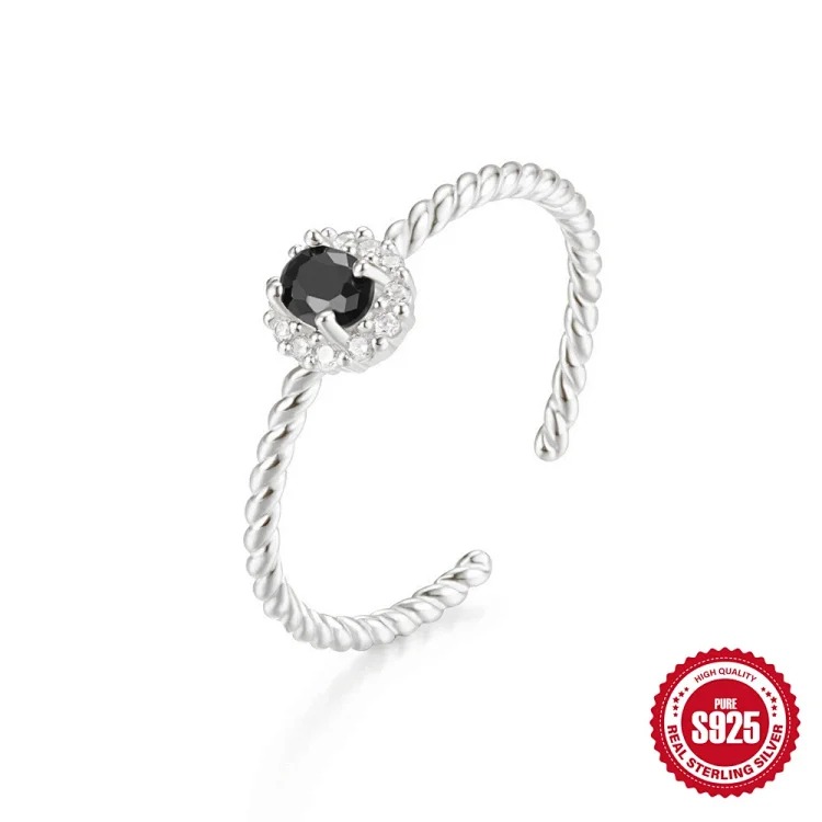 New product S925 sterling silver ring Japanese and Korean light luxury niche design geometric zircon ring fashionable open index finger ring
