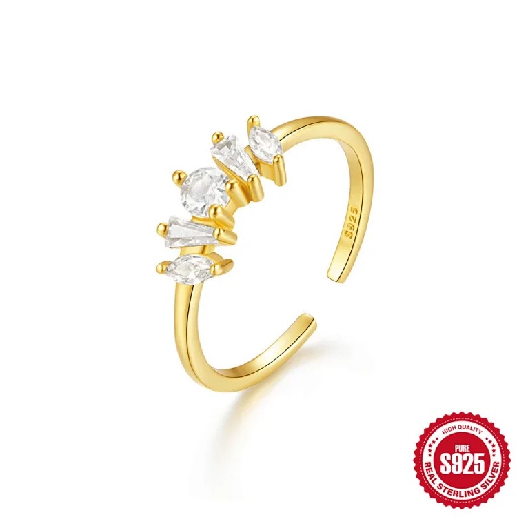 New product S925 sterling silver ring Japanese and Korean light luxury niche design geometric zircon ring fashionable open index finger ring