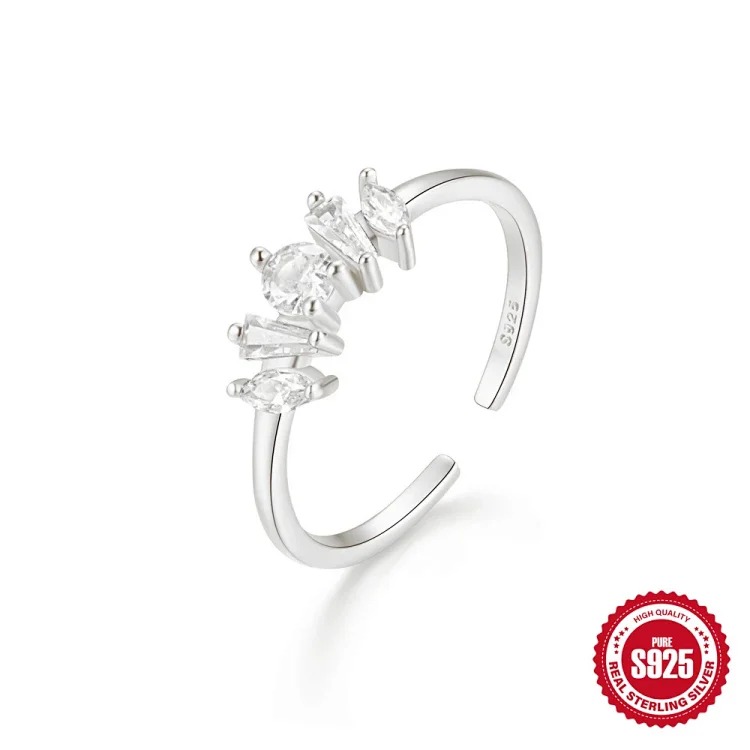 New product S925 sterling silver ring Japanese and Korean light luxury niche design geometric zircon ring fashionable open index finger ring