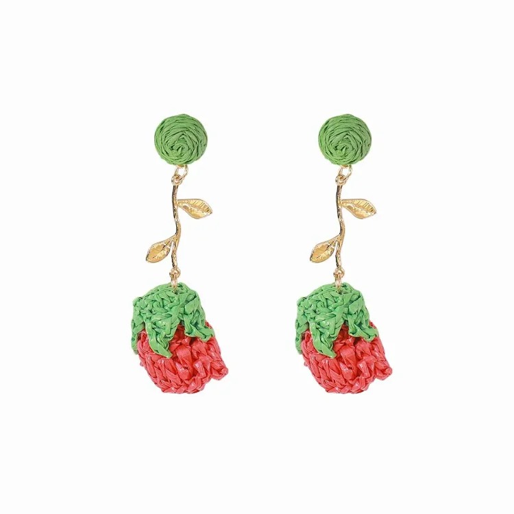 E14816 Bohemian hand-woven raffia flower earrings sweet floral jewelry holiday style accessories for women