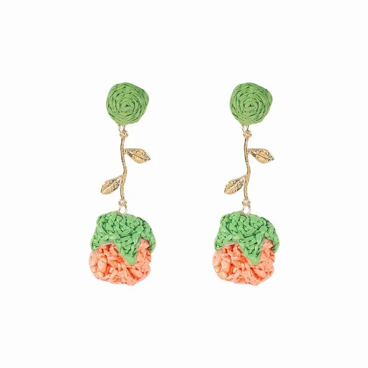 E14816 Bohemian hand-woven raffia flower earrings sweet floral jewelry holiday style accessories for women