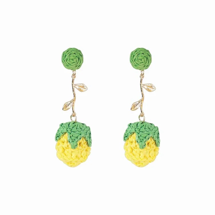 E14816 Bohemian hand-woven raffia flower earrings sweet floral jewelry holiday style accessories for women
