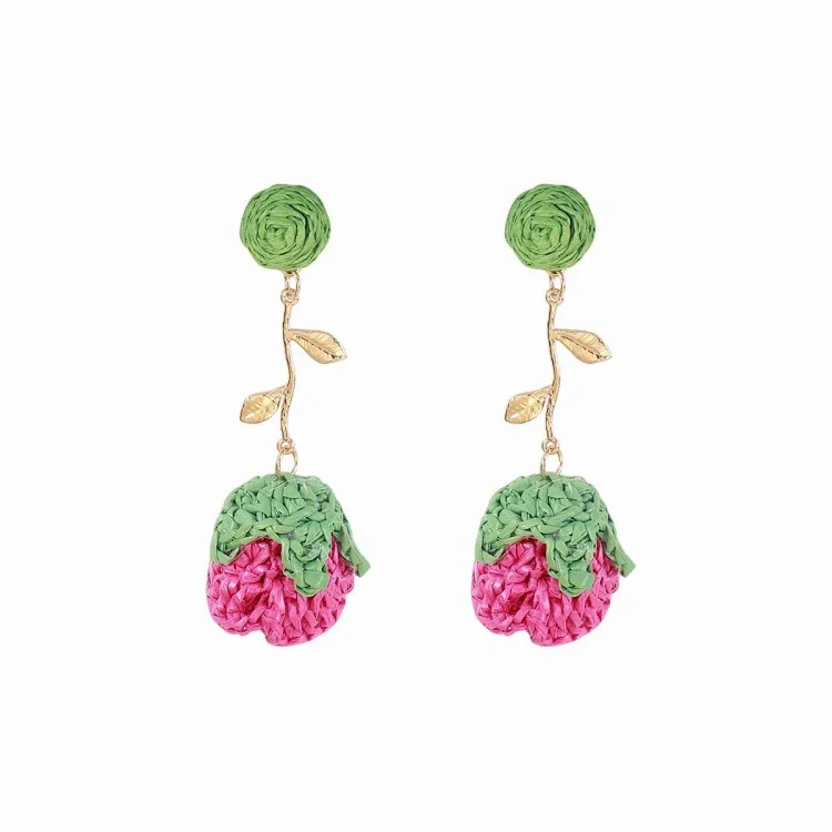 E14816 Bohemian hand-woven raffia flower earrings sweet floral jewelry holiday style accessories for women