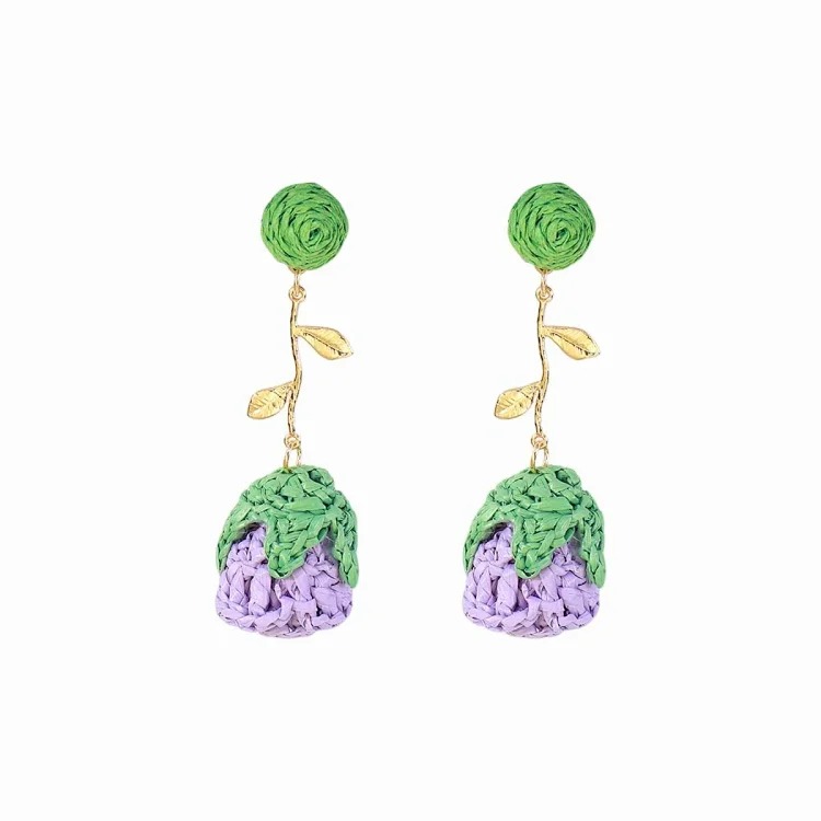 E14816 Bohemian hand-woven raffia flower earrings sweet floral jewelry holiday style accessories for women