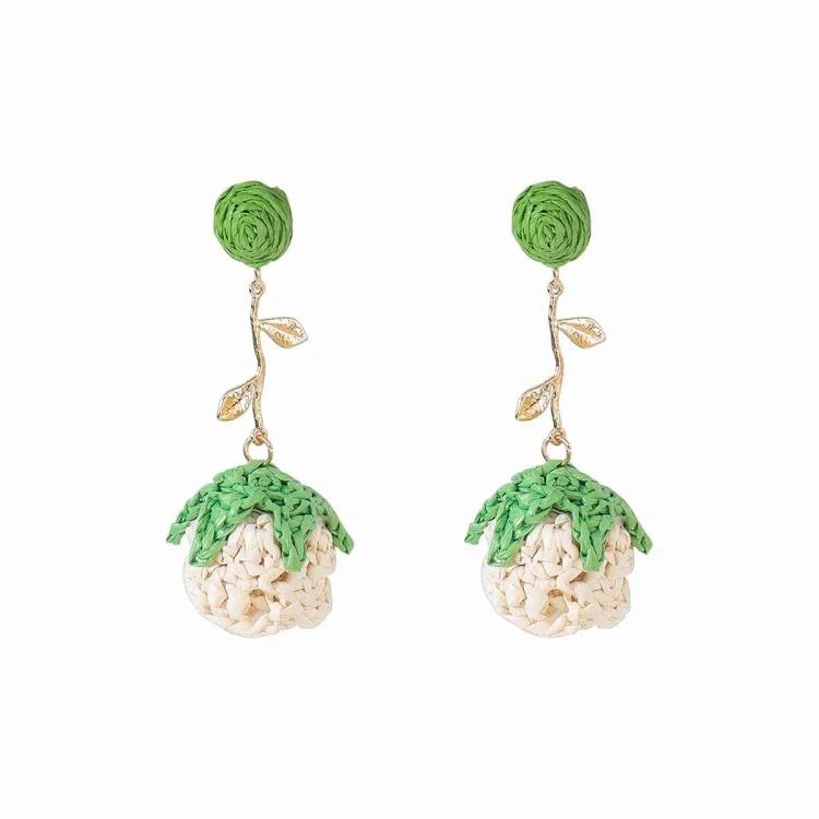 E14816 Bohemian hand-woven raffia flower earrings sweet floral jewelry holiday style accessories for women