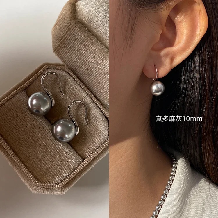 Pure silver high-end pearl earrings, women's high-end ear hook earrings, high-heeled shoes, pearl earrings 2025 new style
