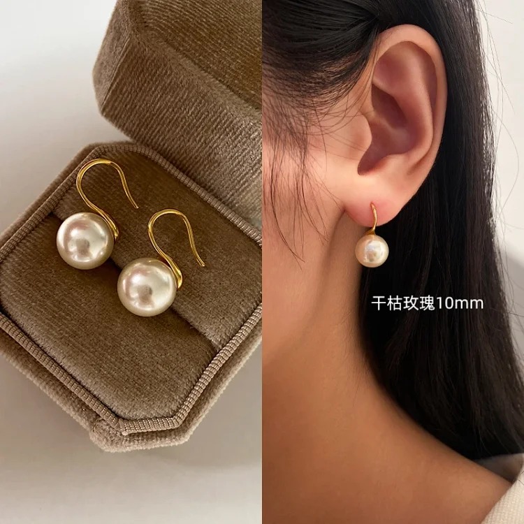 Pure silver high-end pearl earrings, women's high-end ear hook earrings, high-heeled shoes, pearl earrings 2025 new style