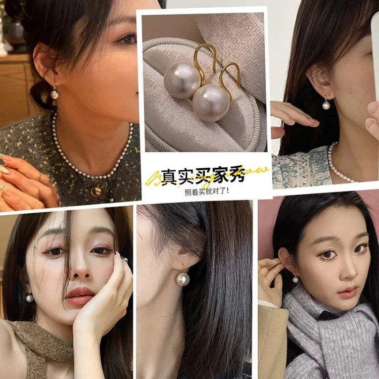 Pure silver high-end pearl earrings, women's high-end ear hook earrings, high-heeled shoes, pearl earrings 2025 new style
