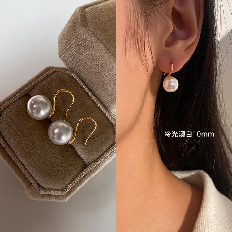 Pure silver high-end pearl earrings, women's high-end ear hook earrings, high-heeled shoes, pearl earrings 2025 new style