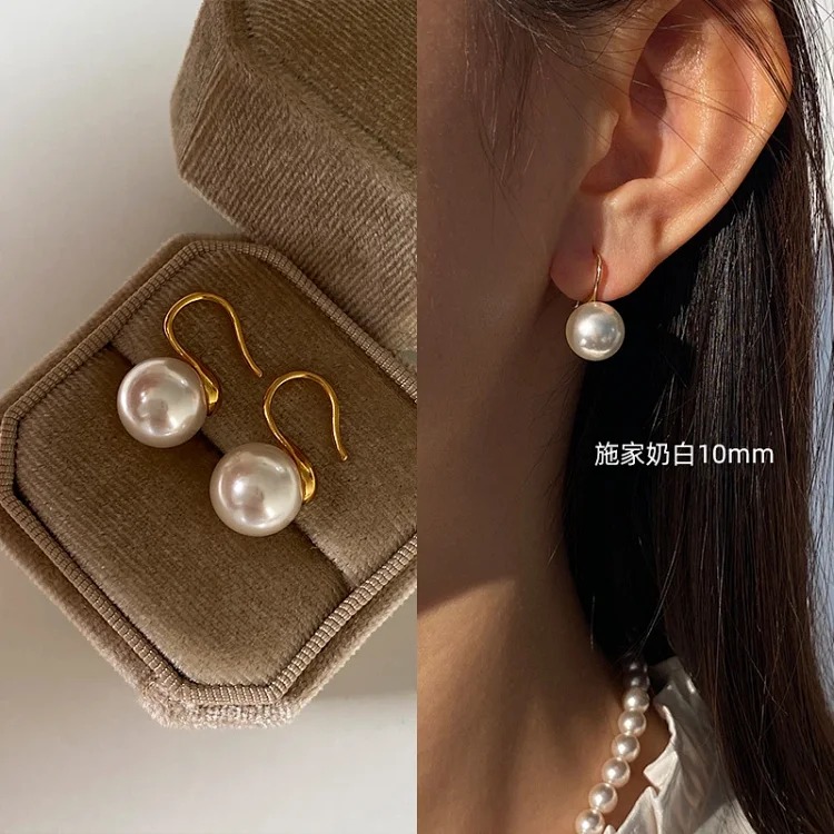 Pure silver high-end pearl earrings, women's high-end ear hook earrings, high-heeled shoes, pearl earrings 2025 new style