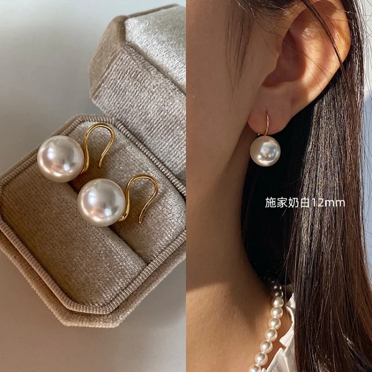 Pure silver high-end pearl earrings, women's high-end ear hook earrings, high-heeled shoes, pearl earrings 2025 new style