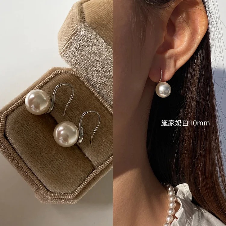 Pure silver high-end pearl earrings, women's high-end ear hook earrings, high-heeled shoes, pearl earrings 2025 new style
