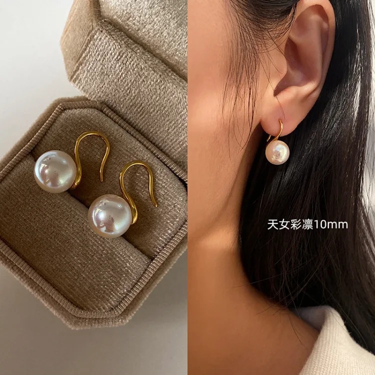 Pure silver high-end pearl earrings, women's high-end ear hook earrings, high-heeled shoes, pearl earrings 2025 new style