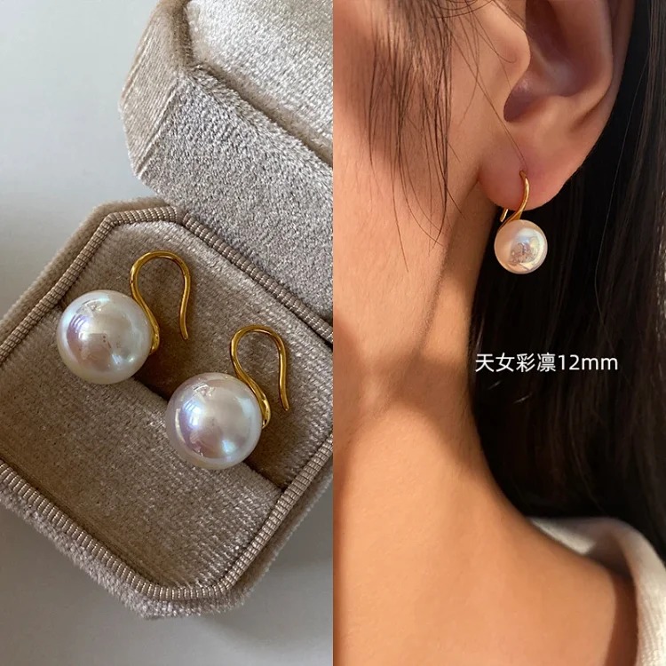 Pure silver high-end pearl earrings, women's high-end ear hook earrings, high-heeled shoes, pearl earrings 2025 new style