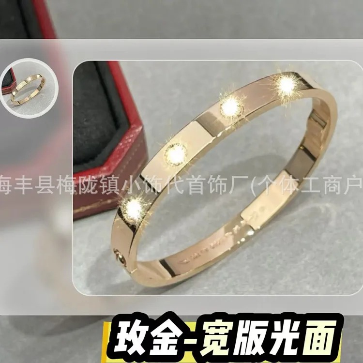 E classic baby's breath bracelet for women, narrow version, full of diamonds, thick plated 18K rose gold