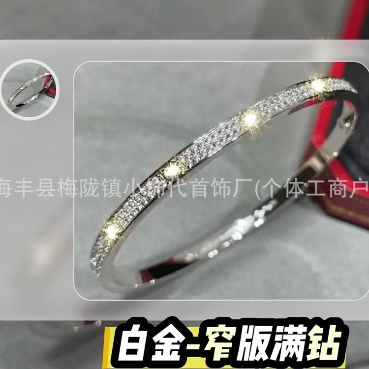 E classic baby's breath bracelet for women, narrow version, full of diamonds, thick plated 18K rose gold