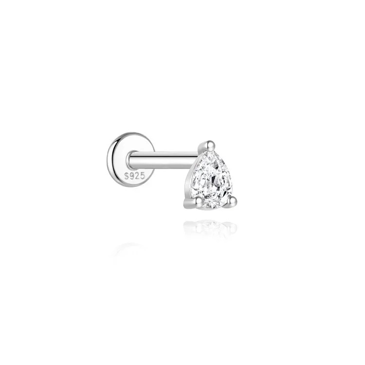 S925 sterling silver spliced ​​moissanite flat head thread piercing cartilage earrings light luxury ear bone nail piercing earrings