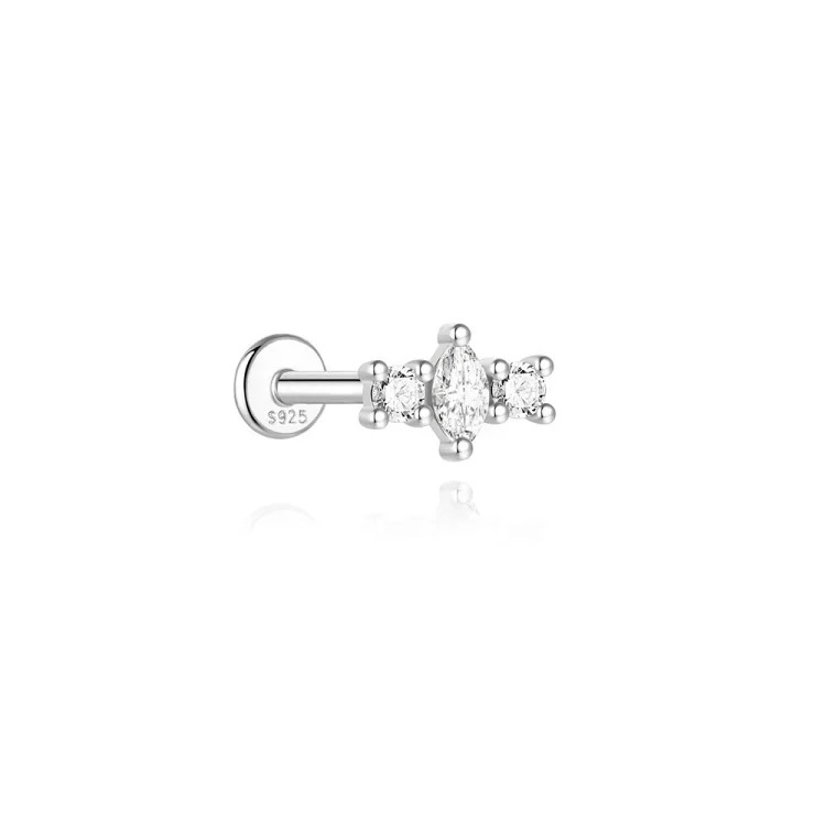 S925 sterling silver spliced ​​moissanite flat head thread piercing cartilage earrings light luxury ear bone nail piercing earrings