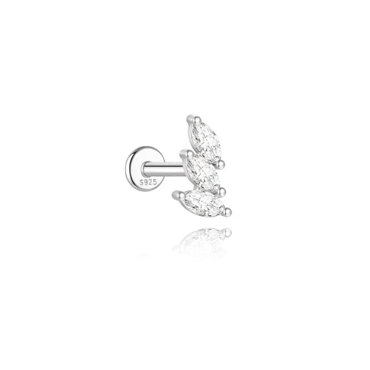 S925 sterling silver spliced ​​moissanite flat head thread piercing cartilage earrings light luxury ear bone nail piercing earrings